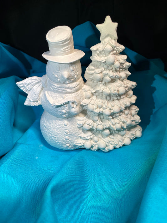 Snowman & Christmas Tree Ceramic Bisque