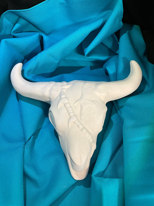 Bull Skull w/Eagle Ceramic Bisque