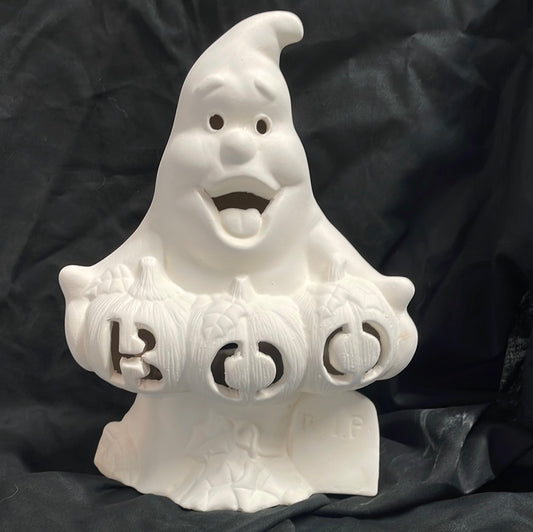 Ghost w/Boo Pumpkins Ceramic Bisque