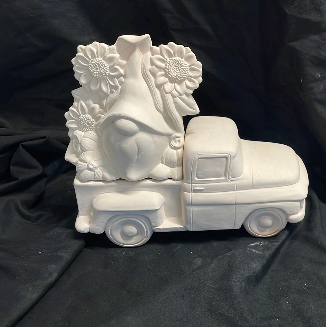 Sunflower Gnome Truck Insert Ceramic Bisque