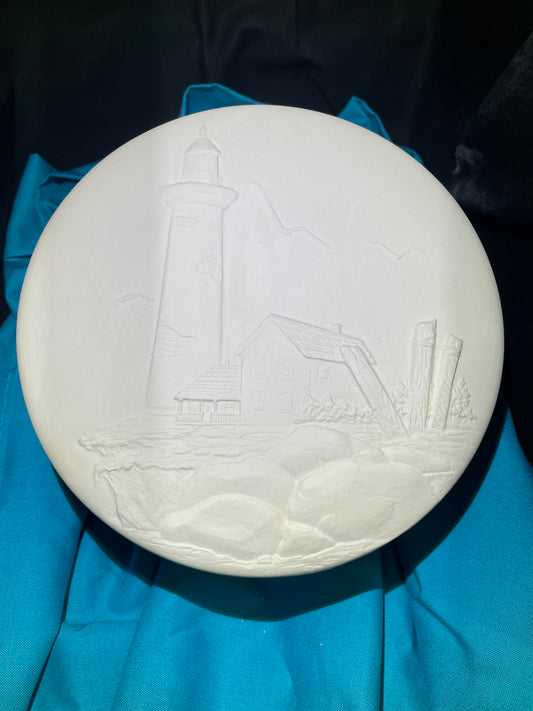 Lighthouse Lid Yarn Bowl Ceramic Bisque