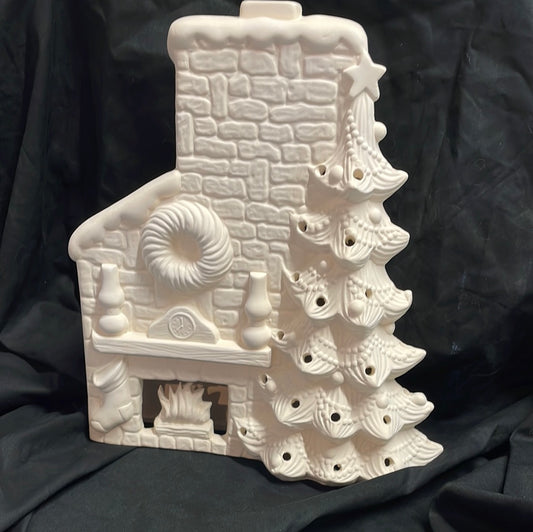 Christmas Tree Fire Place Ceramic Bisque