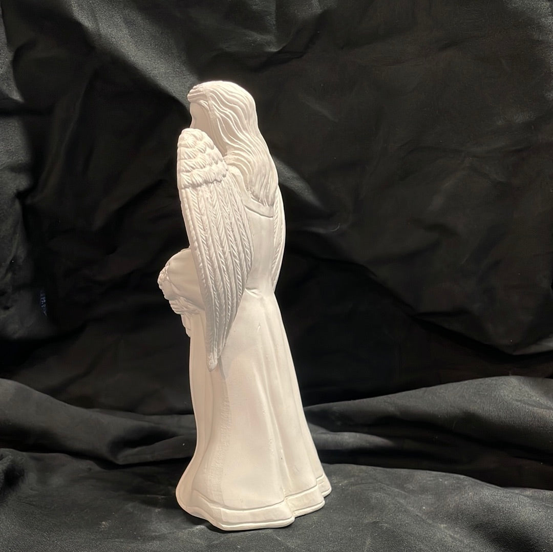 Angel Holding Bouquet Ceramic Bisque