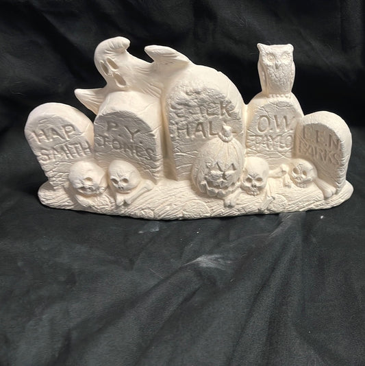 Halloween Tombstone Row Ceramic Bisque