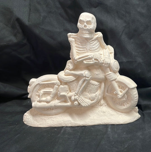 Skeleton Riding Motorcycle Ceramic Bisque