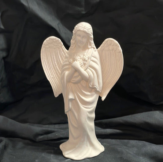 Angel w/Flowers Ceramic Bisque