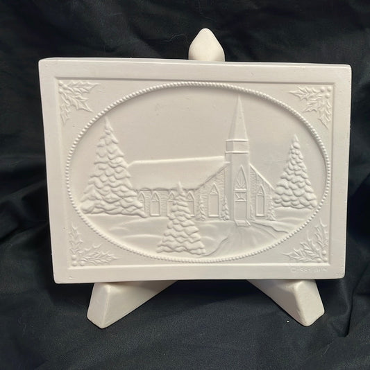 Church PostCard with Easel Ceramic Bisque