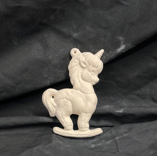 Rocking Unicorn Ornament Ceramic Bisque