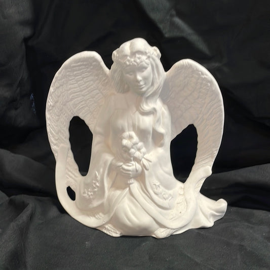 Kneeling Angel w/Flowers Ceramic Bisque