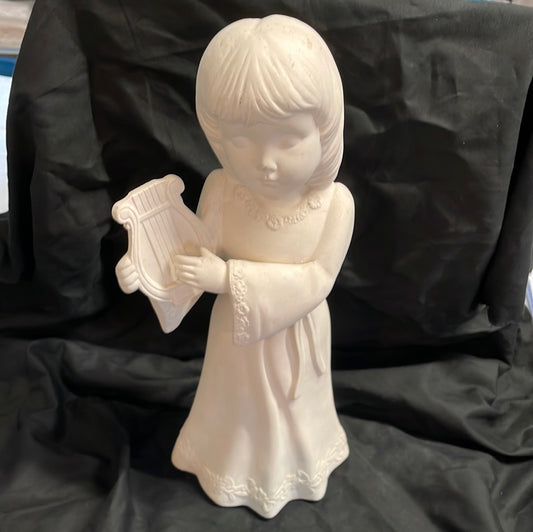 Angel Playing Harp Ceramic Bisque