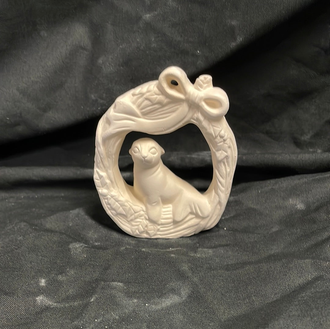 Hanging Seal Wreath Ornament Ceramic Bisque