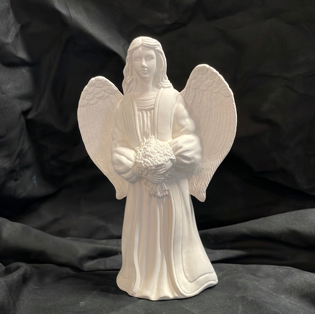 Angel Holding Bouquet Ceramic Bisque